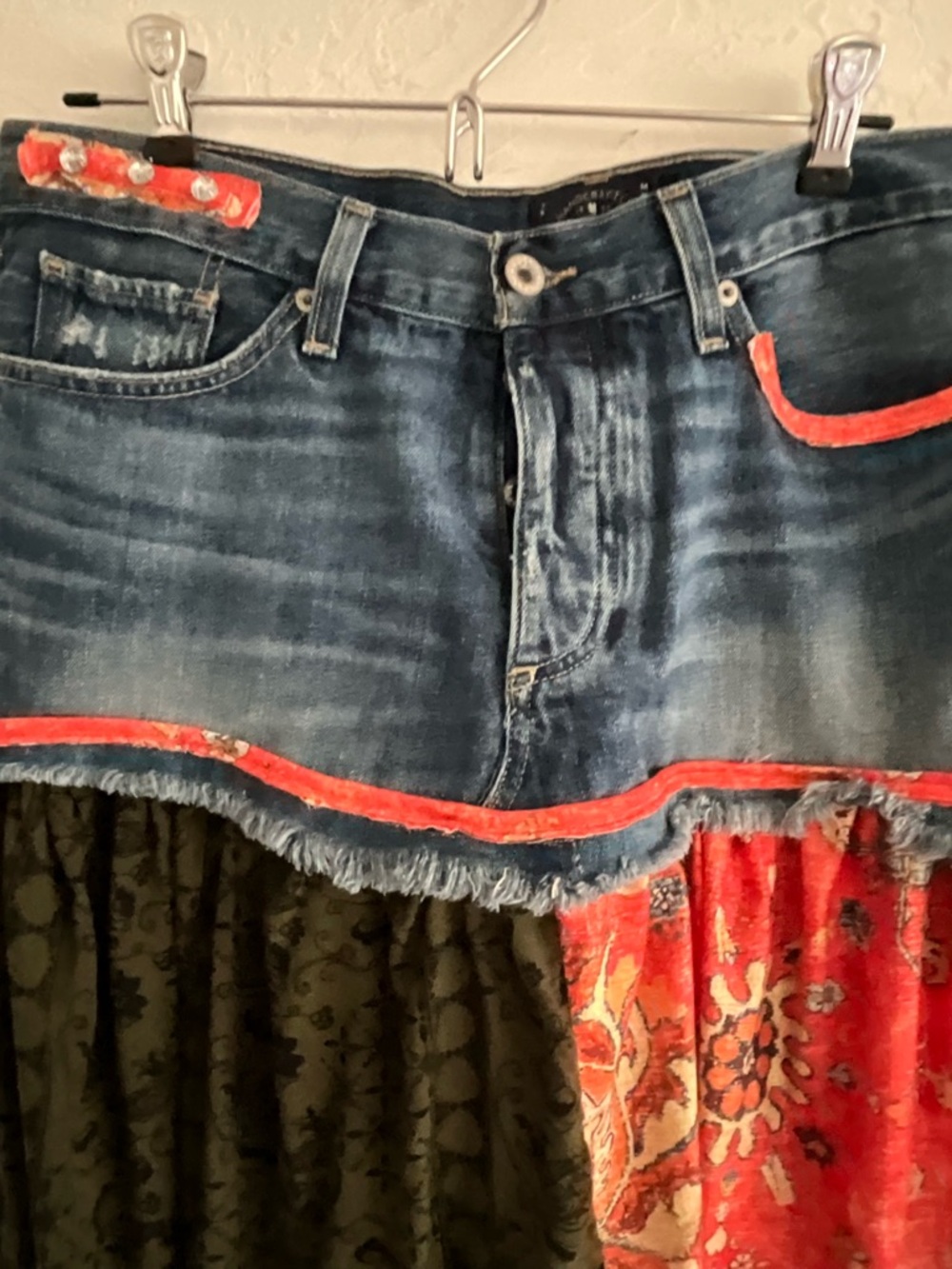 Upcycled Boho Denim Patchwork Skirt Reworked Size Medium - Picture 4 of 9